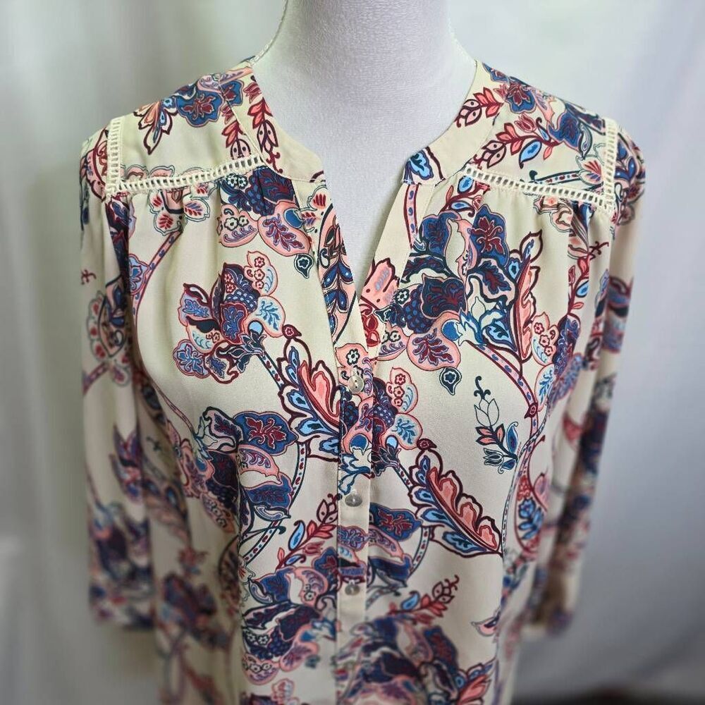 Beacon Apparel Floral Boho Long Sleeve Blouse Size Large - Picture 3 of 8
